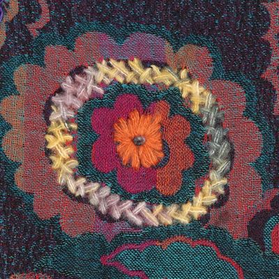 Alternate image for Hand-Embroidered Wool Shawl with Vibrant Floral Pattern Blooming Mirage