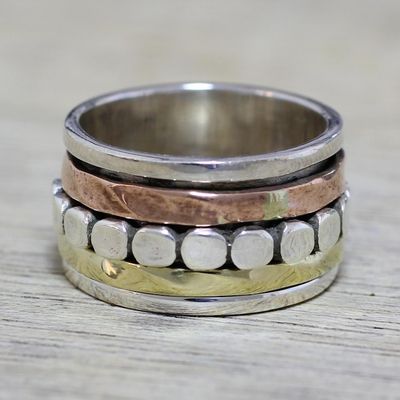 Alternate image for Sterling Silver Copper and Brass Spinner Ring from India Paved Road