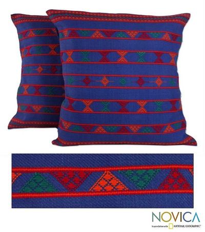 Alternate image for Hand Crafted Cotton Patterned Cushion Cover Pair Desert Sapphire