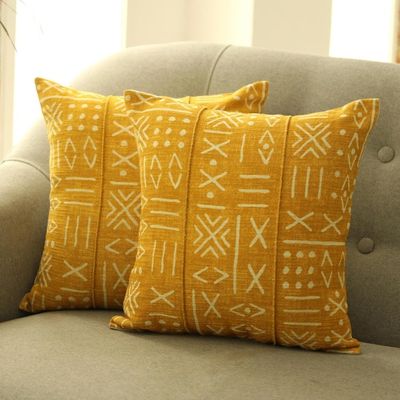 Alternate image for Goldenrod Cotton Cushion Covers from India Pair Goldenrod Fields