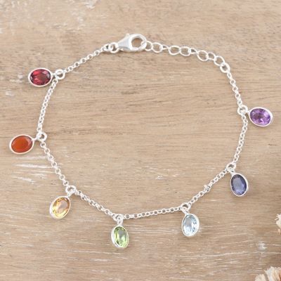 Alternate image for Sterling Silver Charm Bracelet with Faceted Gemstones Sweet Rainbow Souls