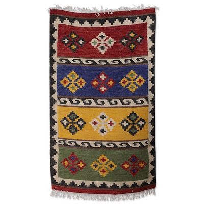 Alternate image for Handloomed Geometric Colorful Wool Area Rug from India 3x5 Unique Home