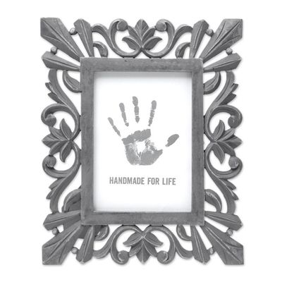 Alternate image for Dark Grey Distressed Hand Carved Mango Wood Photo Frame 5x7 Treasured Memories