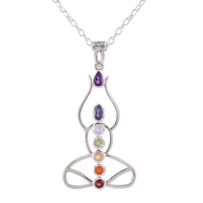 Alternate image for Multi-Gemstone Chakra Meditation Pendant Necklace from India Harmonious Mind