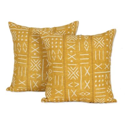 Alternate image for Goldenrod Cotton Cushion Covers from India Pair Goldenrod Fields