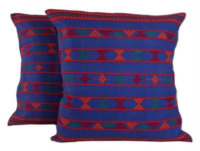 Alternate image for Hand Crafted Cotton Patterned Cushion Cover Pair Desert Sapphire