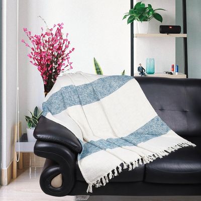 Alternate image for Fringed Cotton Throw Blanket from India Diamond Elegance in Teal