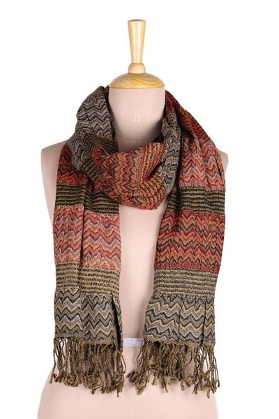 Alternate image for Wave Pattern Wool Scarf from India Autumn Waves