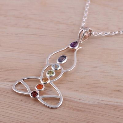 Alternate image for Multi-Gemstone Chakra Meditation Pendant Necklace from India Harmonious Mind