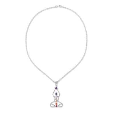 Alternate image for Multi-Gemstone Chakra Meditation Pendant Necklace from India Harmonious Mind