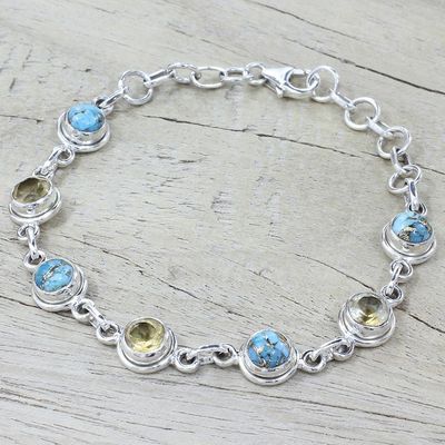 Alternate image for Citrine and Composite Turquoise Link Bracelet from India Seashore Radiance