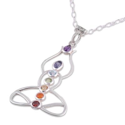 Alternate image for Multi-Gemstone Chakra Meditation Pendant Necklace from India Harmonious Mind