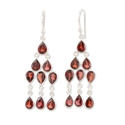 Alternate image for Sterling Silver and Garnet Chandelier Earrings Garnet Cascade