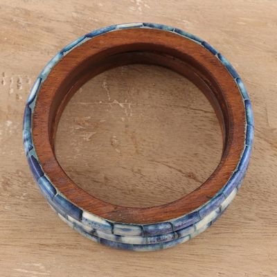 Alternate image for Blue Bone and Mango Wood Bangle Bracelets Set of 3 Blue Saga