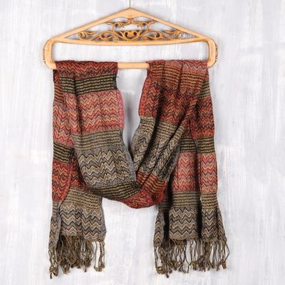 Alternate image for Wave Pattern Wool Scarf from India Autumn Waves
