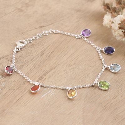 Alternate image for Sterling Silver Charm Bracelet with Faceted Gemstones Sweet Rainbow Souls