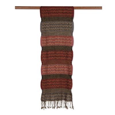 Alternate image for Wave Pattern Wool Scarf from India Autumn Waves