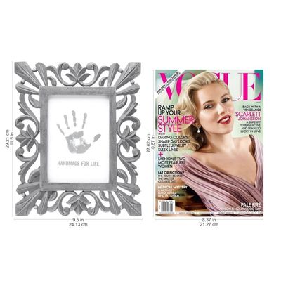 Alternate image for Dark Grey Distressed Hand Carved Mango Wood Photo Frame 5x7 Treasured Memories