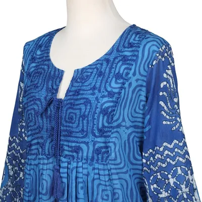 Alternate image for Embroidered Blue Cotton Easy-Fit A-Line Dress from India Heavenly Blue