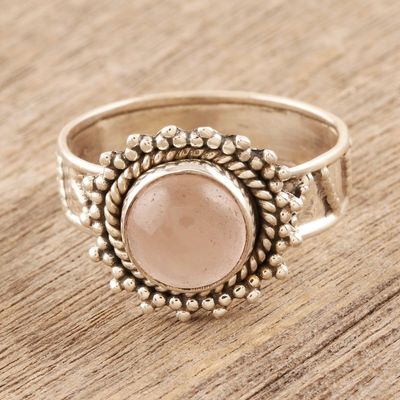 Alternate image for Flower Motif Rose Quartz Oxidized Sterling Silver Ring Inner Love