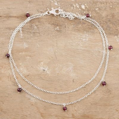 Alternate image for Garnet and Sterling Silver Anklet Dancing Berries
