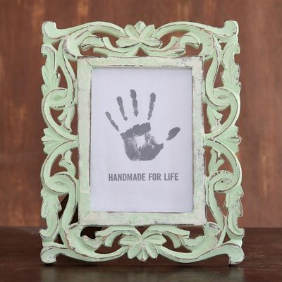 Alternate image for Sage Green Distressed Hand Carved Mango Wood Photo Frame 5x7 Moment in Time