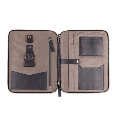Alternate image for Handcrafted Navy Blue Leather Traveling Office Case Ultimate Organization