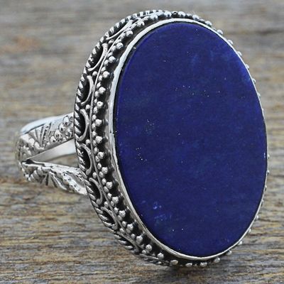 Alternate image for Hand Made Blue Oval Lapis Lazuli Cocktail Ring India Pool of Memories