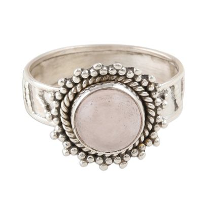 Alternate image for Flower Motif Rose Quartz Oxidized Sterling Silver Ring Inner Love