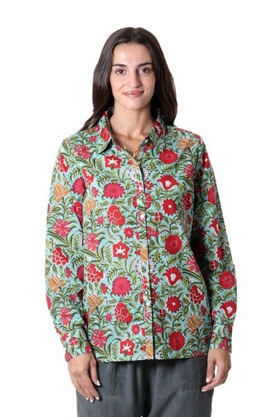 Alternate image for Printed Button-Up Cotton Shirt Spring Awakening