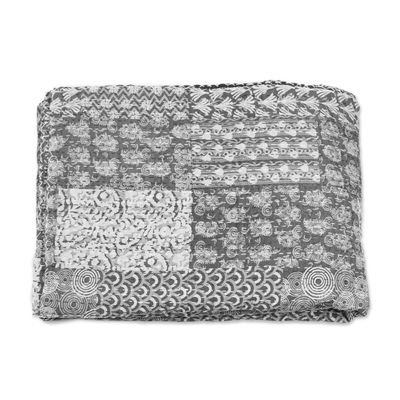 Alternate image for Kantha Cotton Bedspread and Shams in Grey 3 Piece Kantha Charm in Grey