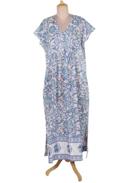 Alternate image for Blue and Turquoise Floral Cotton Empire Waist Maxi Dress Bloom Lagoon