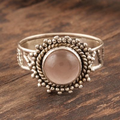 Alternate image for Flower Motif Rose Quartz Oxidized Sterling Silver Ring Inner Love