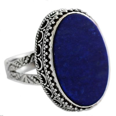 Alternate image for Hand Made Blue Oval Lapis Lazuli Cocktail Ring India Pool of Memories