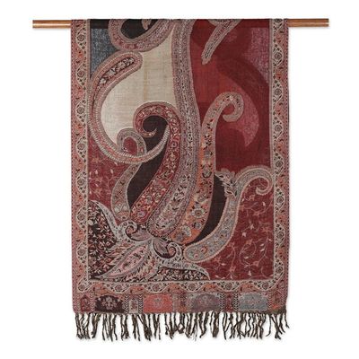 Alternate image for Indian Jamawar Wool Shawl with Paisley Motifs Himalayan Heirloom