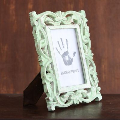 Alternate image for Sage Green Distressed Hand Carved Mango Wood Photo Frame 5x7 Moment in Time