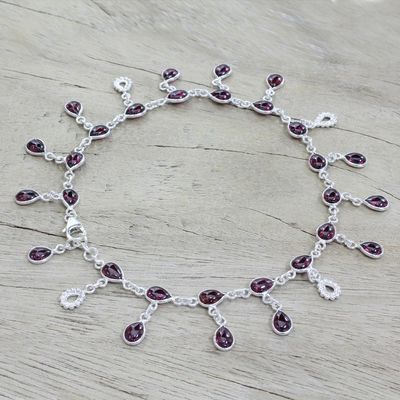 Alternate image for Hand Made Garnet Sterling Silver Charm Anklet India Starry Allure in Red