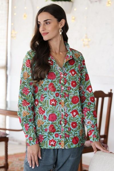 Alternate image for Printed Button-Up Cotton Shirt Spring Awakening