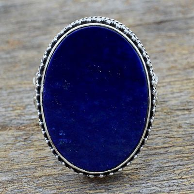 Alternate image for Hand Made Blue Oval Lapis Lazuli Cocktail Ring India Pool of Memories