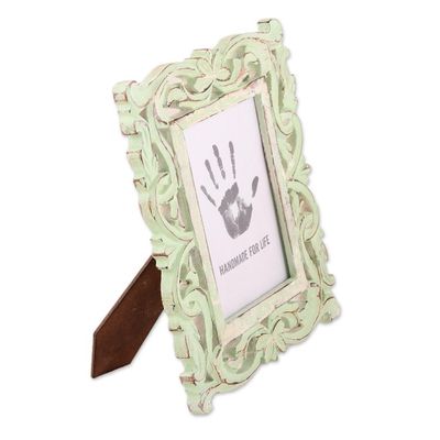 Alternate image for Sage Green Distressed Hand Carved Mango Wood Photo Frame 5x7 Moment in Time