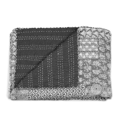 Alternate image for Kantha Cotton Bedspread and Shams in Grey 3 Piece Kantha Charm in Grey