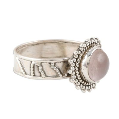 Alternate image for Flower Motif Rose Quartz Oxidized Sterling Silver Ring Inner Love