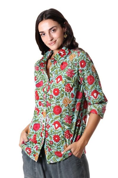 Alternate image for Printed Button-Up Cotton Shirt Spring Awakening