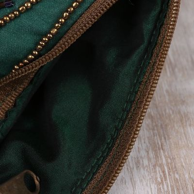 Alternate image for Pine Green Cotton and Silk Clutch with Leaf Motif Beading Enchanting