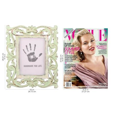 Alternate image for Sage Green Distressed Hand Carved Mango Wood Photo Frame 5x7 Moment in Time