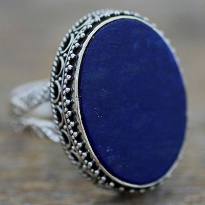 Alternate image for Hand Made Blue Oval Lapis Lazuli Cocktail Ring India Pool of Memories
