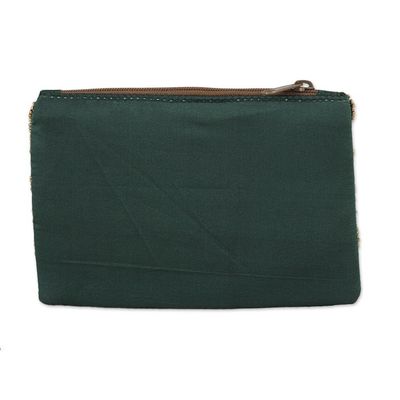 Alternate image for Pine Green Cotton and Silk Clutch with Leaf Motif Beading Enchanting