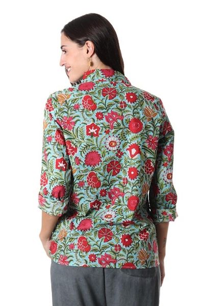 Alternate image for Printed Button-Up Cotton Shirt Spring Awakening