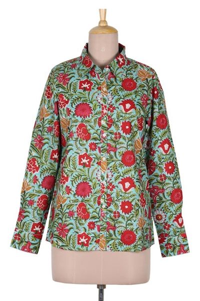 Alternate image for Printed Button-Up Cotton Shirt Spring Awakening