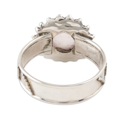 Alternate image for Flower Motif Rose Quartz Oxidized Sterling Silver Ring Inner Love